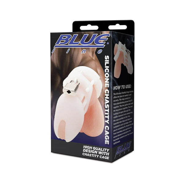 Blue Line Silicone Chastity Cock Cage White - Royal Sins