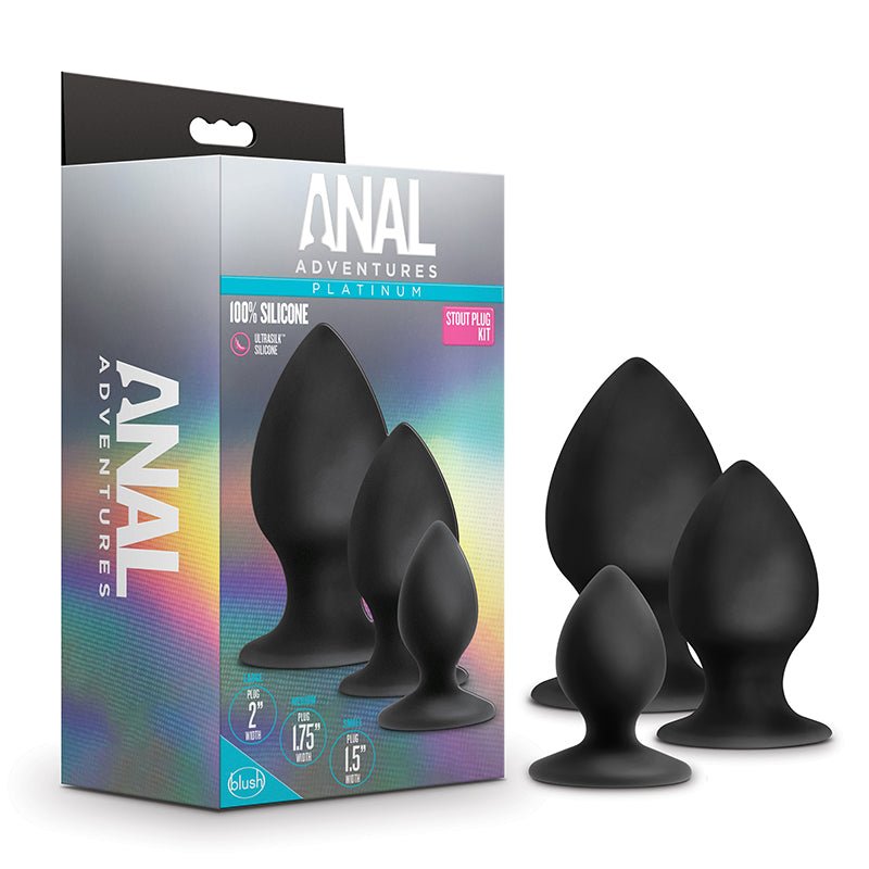 Blush Anal Adventures Platinum Silicone 3 - Piece Anal Stout Plug Kit Black - Royal Sins