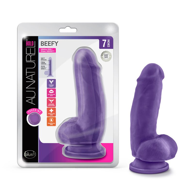 Blush Au Naturel Bold Beefy 7 in. Posable Dual Density Dildo with Balls & Suction Cup Purple - Royal Sins
