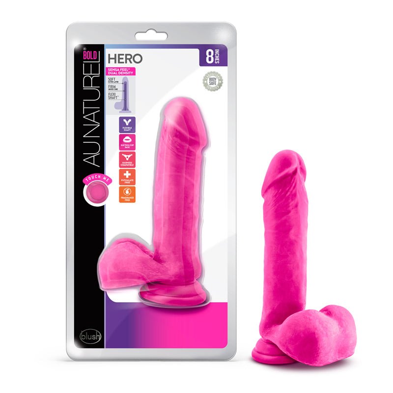 Blush Au Naturel Bold Hero 8 in. Posable Dual Density Dildo with Balls & Suction Cup Pink - Royal Sins
