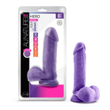 Blush Au Naturel Bold Hero 8 in. Posable Dual Density Dildo with Balls & Suction Cup Purple - Royal Sins
