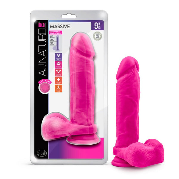 Blush Au Naturel Bold Massive 9 in. Posable Dual Density Dildo with Balls & Suction Cup Pink - Royal Sins