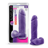 Blush Au Naturel Bold Massive 9 in. Posable Dual Density Dildo with Balls & Suction Cup Purple - Royal Sins