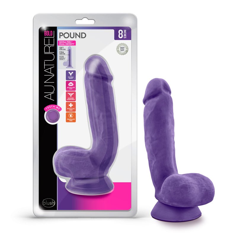 Blush Au Naturel Bold Pound 8.5 in. Posable Dual Density Dildo with Balls & Suction Cup Purple - Royal Sins