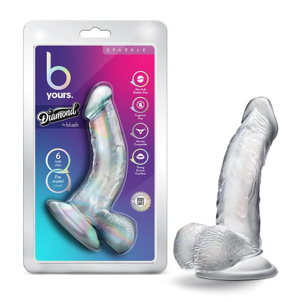 Blush B Yours Diamond Sparkle 6 in. Dildo with Balls & Suction Cup Clear - Royal Sins
