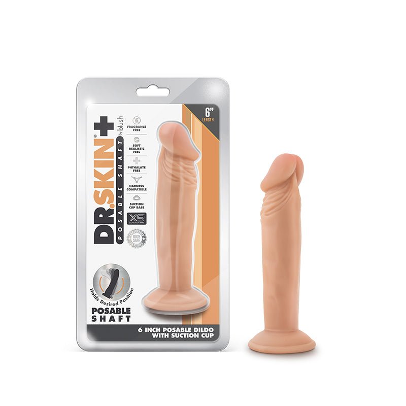 Blush Dr. Skin Plus Realistic 6 in. Triple Density Posable Dildo with Suction Cup Beige - Royal Sins