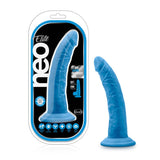 Blush Neo Elite 7.5 in. Silicone Dual Density Dildo with Suction Cup Neon Blue - Royal Sins