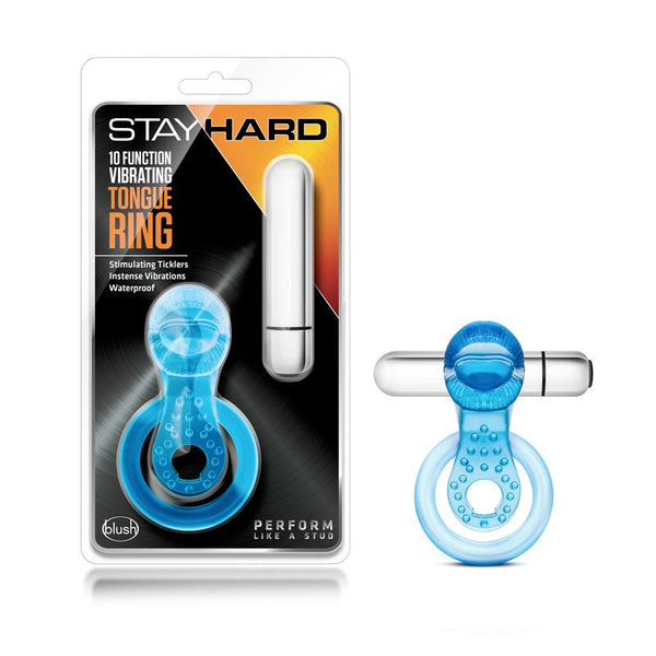 Blush Stay Hard 10 Function Vibrating Tongue Ring Blue - Royal Sins