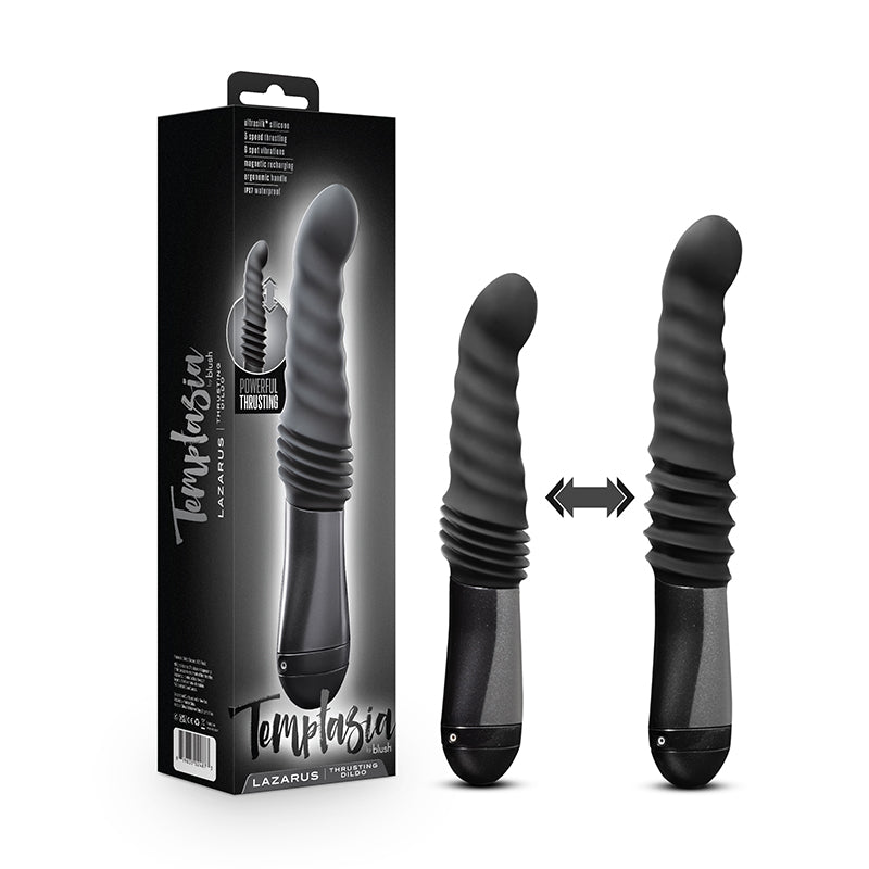 Blush Temptasia Lazarus Rechargeable 10 in. Silicone Thrusting Dildo Black - Royal Sins