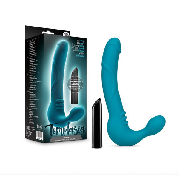Blush Temptasia Luna 9 in. Vibrating Strapless Silicone Dildo Teal - Royal Sins