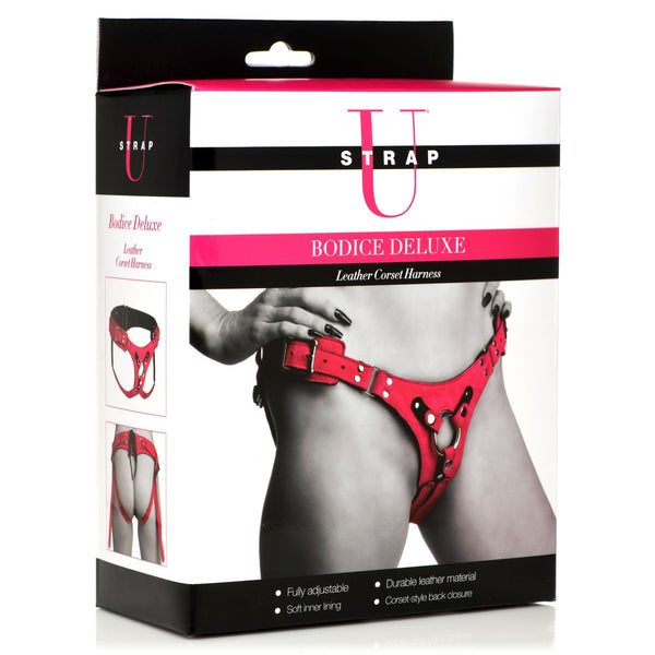 Bodice Deluxe Leather Corset Harness - Pink - Royal Sins