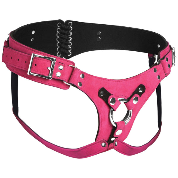 Bodice Deluxe Leather Corset Harness - Pink - Royal Sins
