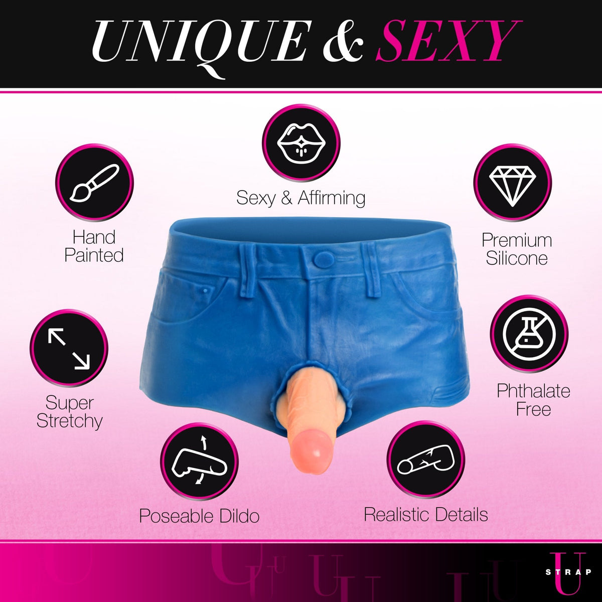 Booty Shorts 6 Inch Dildo Silicone Strap On Harness - Small - Royal Sins