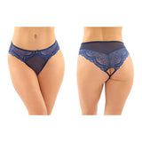 Cassia Crotchless Lace And Mesh Panty S/M Navy - Royal Sins