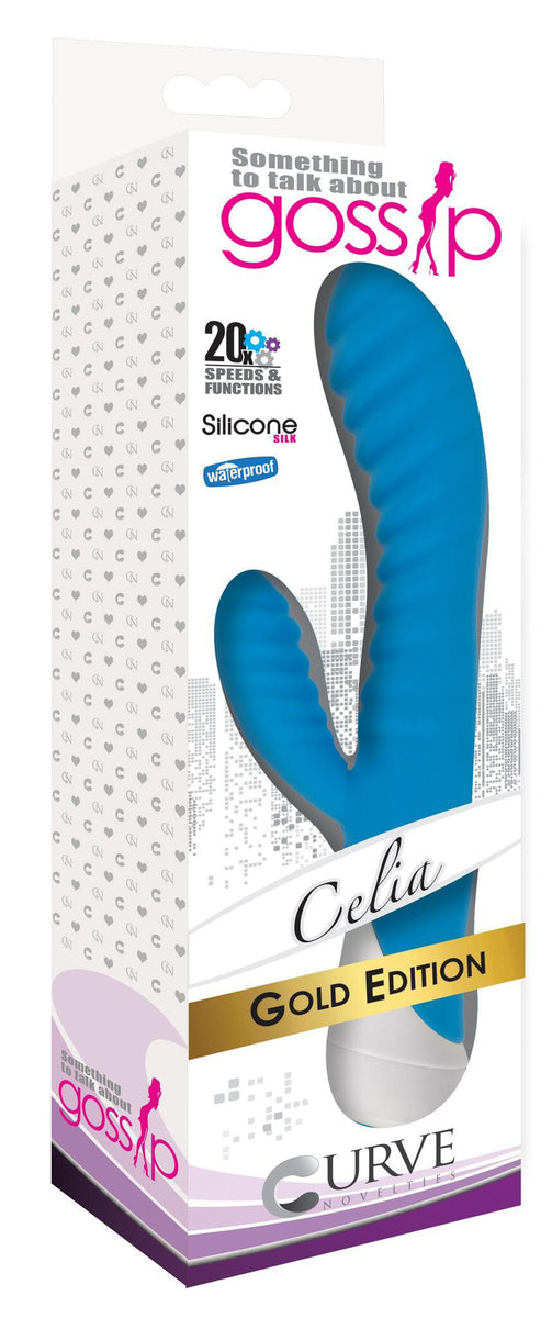 Celia 20x Ribbed Silicone Rabbit Vibe - Blue - Royal Sins