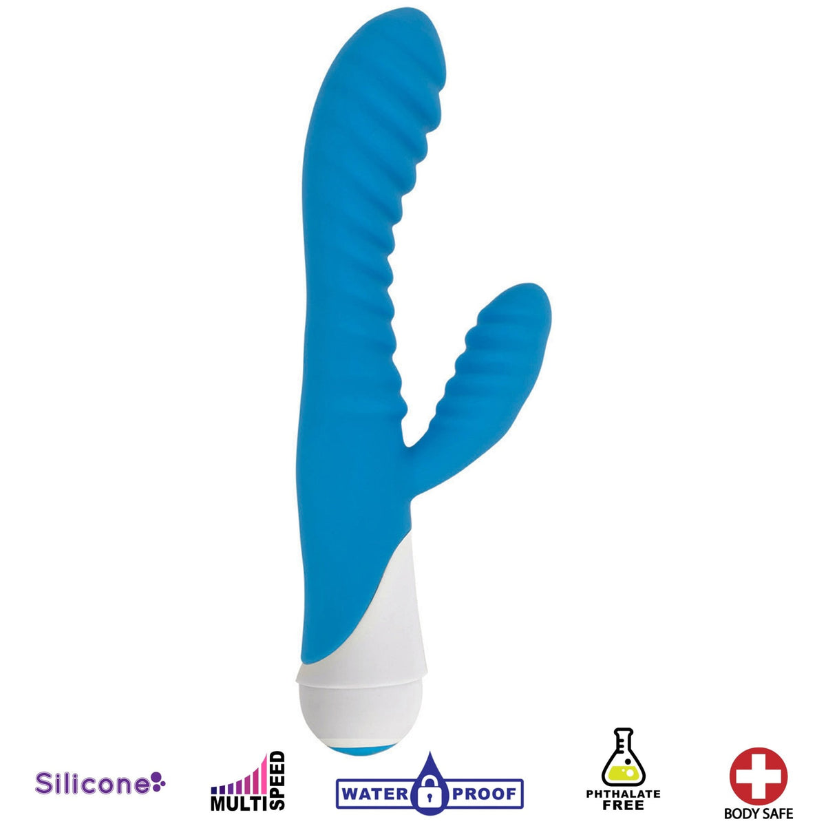 Celia 20x Ribbed Silicone Rabbit Vibe - Blue - Royal Sins