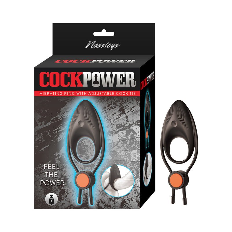 Cockpower Vibrating Ring with Adjustable Cock Tie Black - Royal Sins