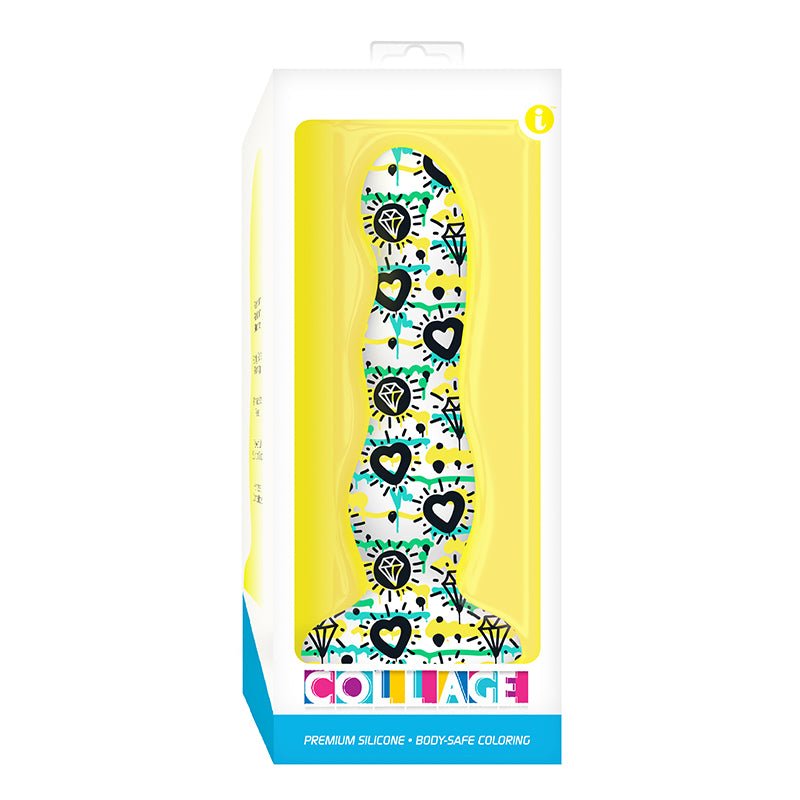 Collage Diamonds and Hearts Curvy Silicone 7in Dildo - Royal Sins