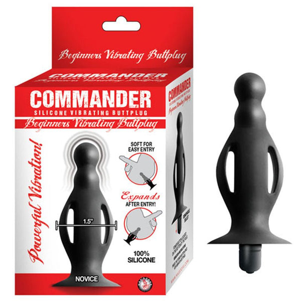 Commander Beginners Vibrating Buttplug Removeable Bullet Suction Cup Base Silicone Black - Royal Sins