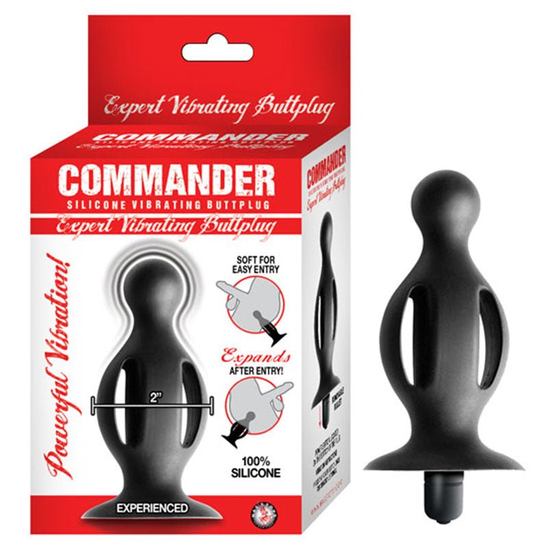 Commander Expert Vibrating Buttplug Removeable Bullet Suction Cup Base Silicone Black - Royal Sins