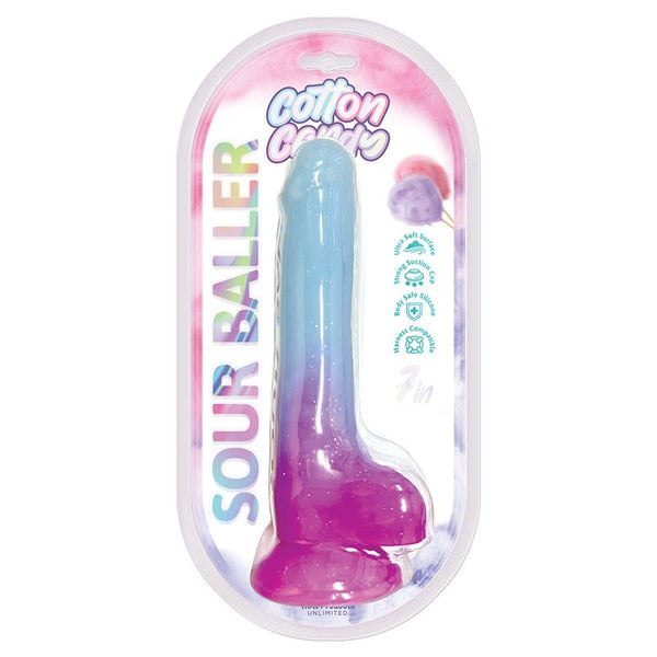Cotton Candy Sour Baller 7 in. Silicone Dildo Aqua/Purple - Royal Sins