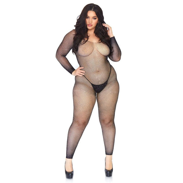 Crystalized seamless fishnet long sleeved bodystocking. - Royal Sins