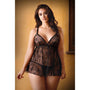 Curve Elena Lace Babydoll with Criss Cross Back Detail and Matching Panty 1X/2X Black - Royal Sins