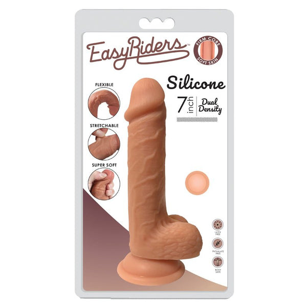 Curve Toys Easy Riders 7 in. Dual Density Silicone Dildo with Balls & Suction Cup Light - Royal Sins
