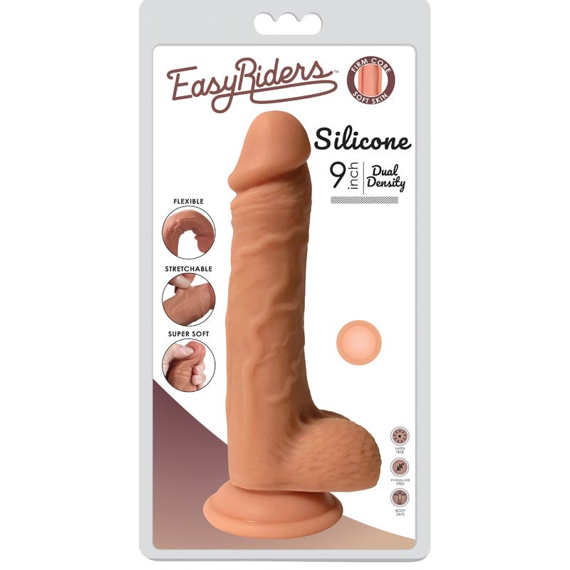 Curve Toys Easy Riders 9 in. Dual Density Silicone Dildo with Balls & Suction Cup Light - Royal Sins