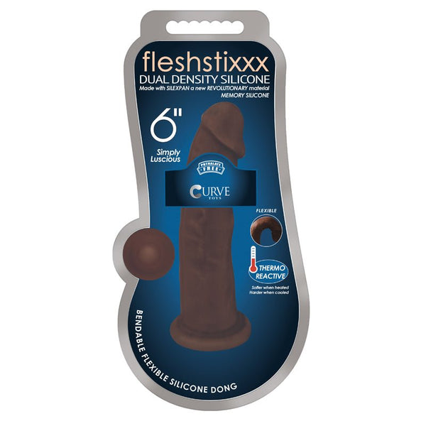 Curve Toys FLESHSTIXXX 6 in. Posable Dual Density Silicone Dildo with Suction Cup Brown - Royal Sins