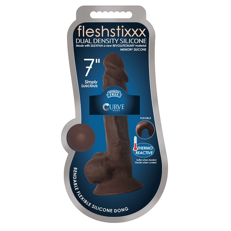 Curve Toys FLESHSTIXXX 7 in. Posable Dual Density Silicone Dildo with Balls & Suction Cup Brown - Royal Sins