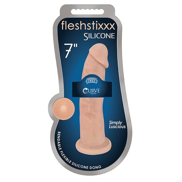 Curve Toys FLESHSTIXXX 7 in. Posable Silicone Dildo with Suction Cup Beige - Royal Sins