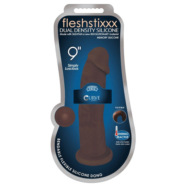 Curve Toys FLESHSTIXXX 9 in. Posable Dual Density Silicone Dildo with Suction Cup Brown - Royal Sins