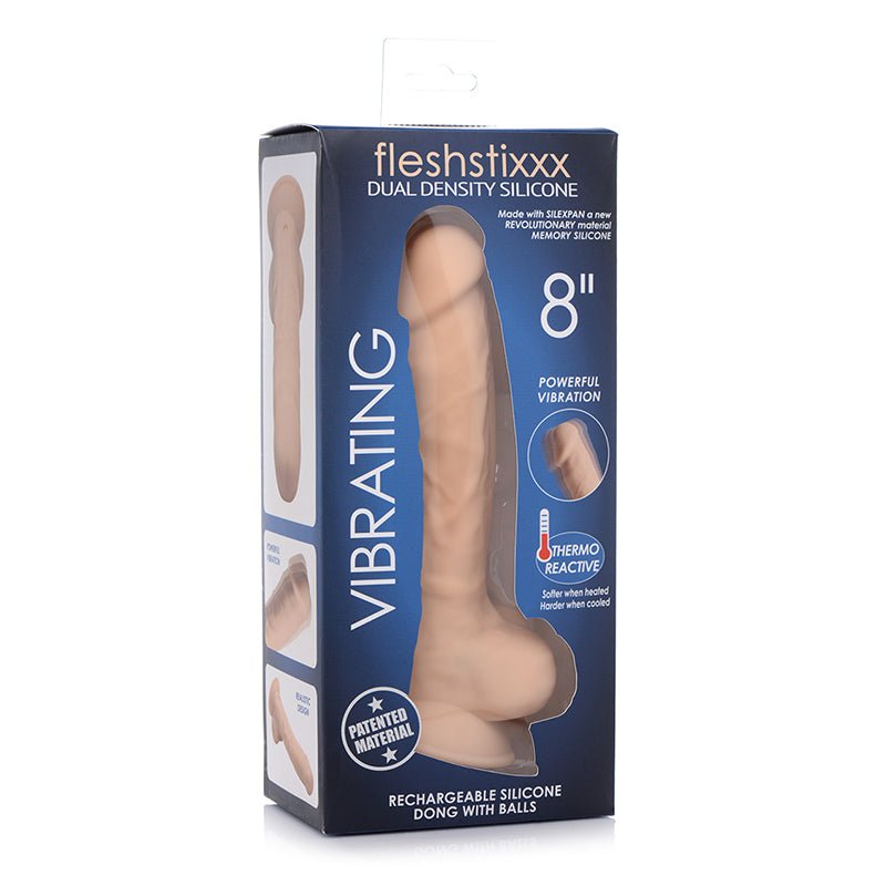 Curve Toys FLESHSTIXXX Rechargeable 8 in. Posable Vibrating Dildo with Balls & Suction Cup Beige - Royal Sins