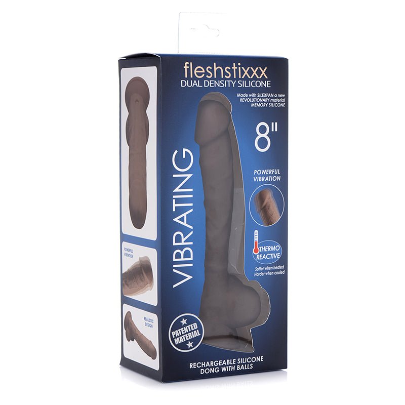 Curve Toys FLESHSTIXXX Rechargeable 8 in. Posable Vibrating Dildo with Balls & Suction Cup Brown - Royal Sins