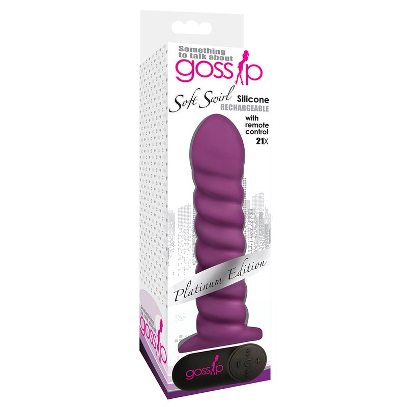 Curve Toys Gossip Soft Swirl Rechargeable Remote - Controlled Textured 7.5 in. Silicone Vibrating Dildo Violet - Royal Sins
