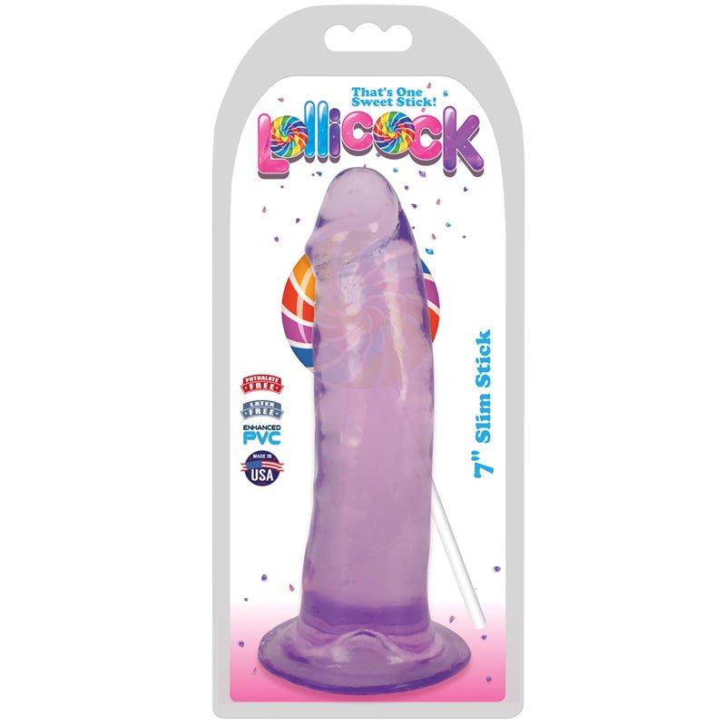 Curve Toys Lollicock Slim Stick 7 in. Dildo with Suction Cup Grape Ice - Royal Sins