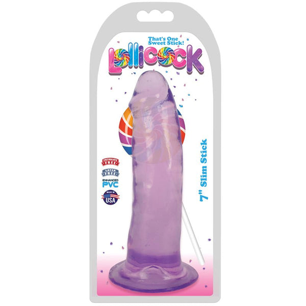 Curve Toys Lollicock Slim Stick 7 in. Dildo with Suction Cup Grape Ice - Royal Sins