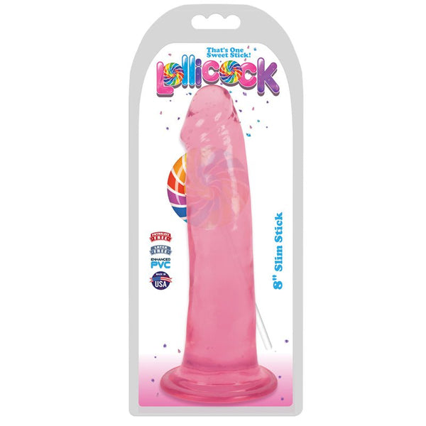 Curve Toys Lollicock Slim Stick 8 in. Dildo with Suction Cup Cherry Ice - Royal Sins