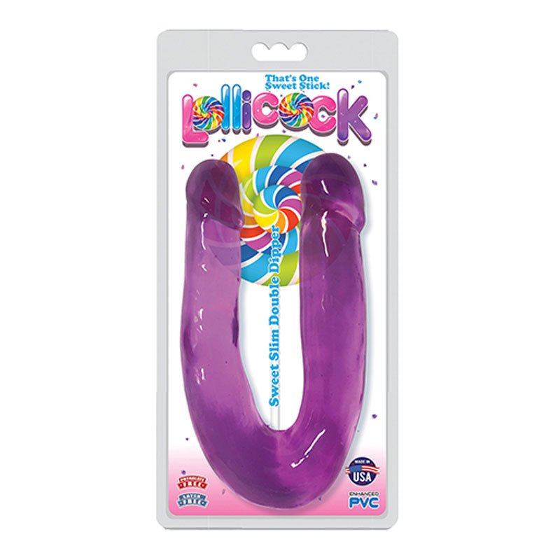 Curve Toys Lollicock Sweet Slim Double Dipper Dual Ended Dildo Grape - Royal Sins