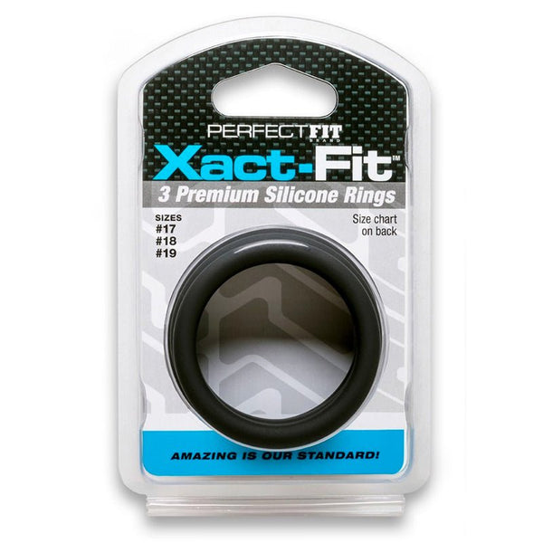 Curve Toys Perfect Fit Xact - Fit 3 - Piece Premium Silicone Rings (17, 18, 19) Black - Royal Sins