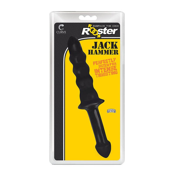 Curve Toys Rooster Jackhammer 10.5 in. Rippled Dildo with Insertable Handle Black - Royal Sins