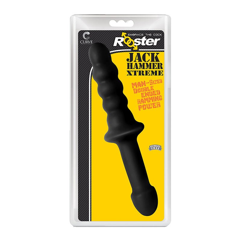 Curve Toys Rooster Jackhammer XL 11.5 in. Rippled Dildo with Insertable Handle Black - Royal Sins