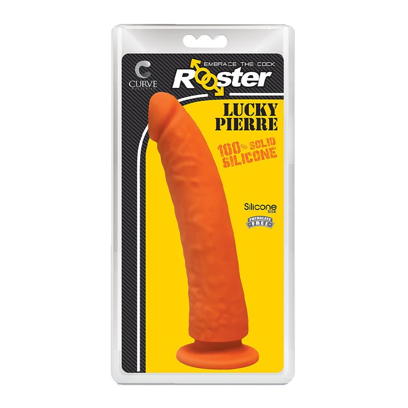 Curve Toys Rooster Lucky Pierre 8.5 in. Silicone Dildo with Suction Cup Orange - Royal Sins