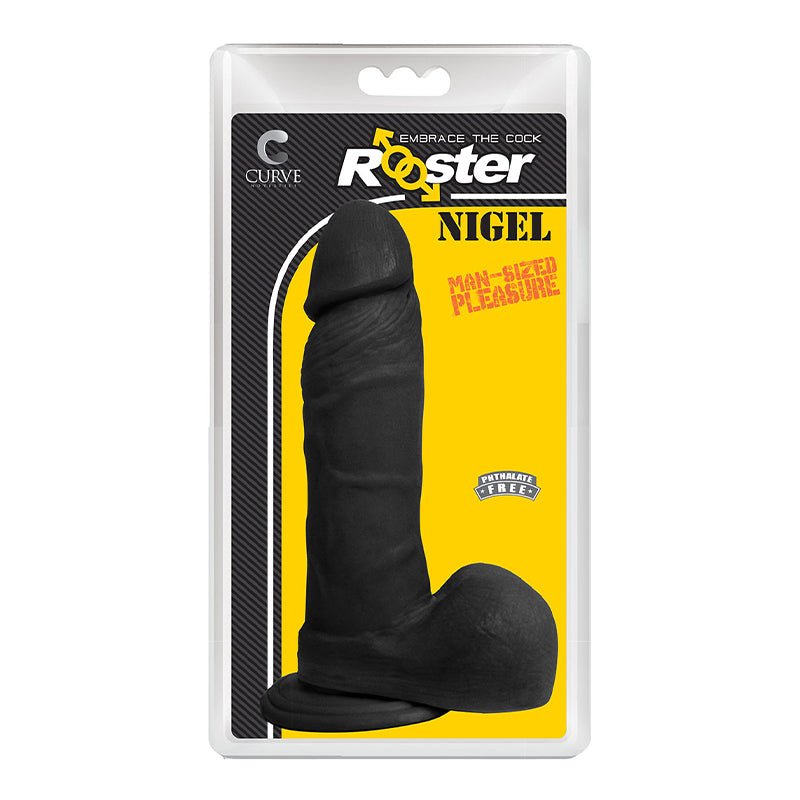 Curve Toys Rooster Nigel 7.75 in. Dildo with Balls & Suction Cup Midnight - Royal Sins