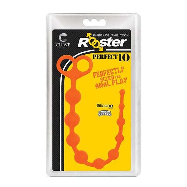 Curve Toys Rooster Perfect 10 Silicone Anal Beads Orange - Royal Sins
