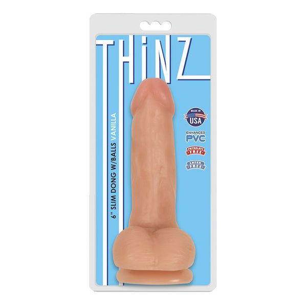 Curve Toys Thinz 6 in. Slim Dildo with Balls & Suction Cup Beige - Royal Sins