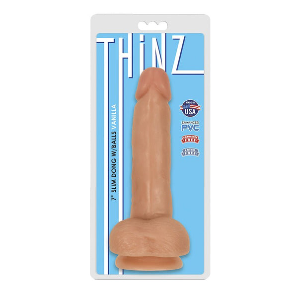 Curve Toys Thinz 7 in. Slim Dildo with Balls & Suction Cup Beige - Royal Sins