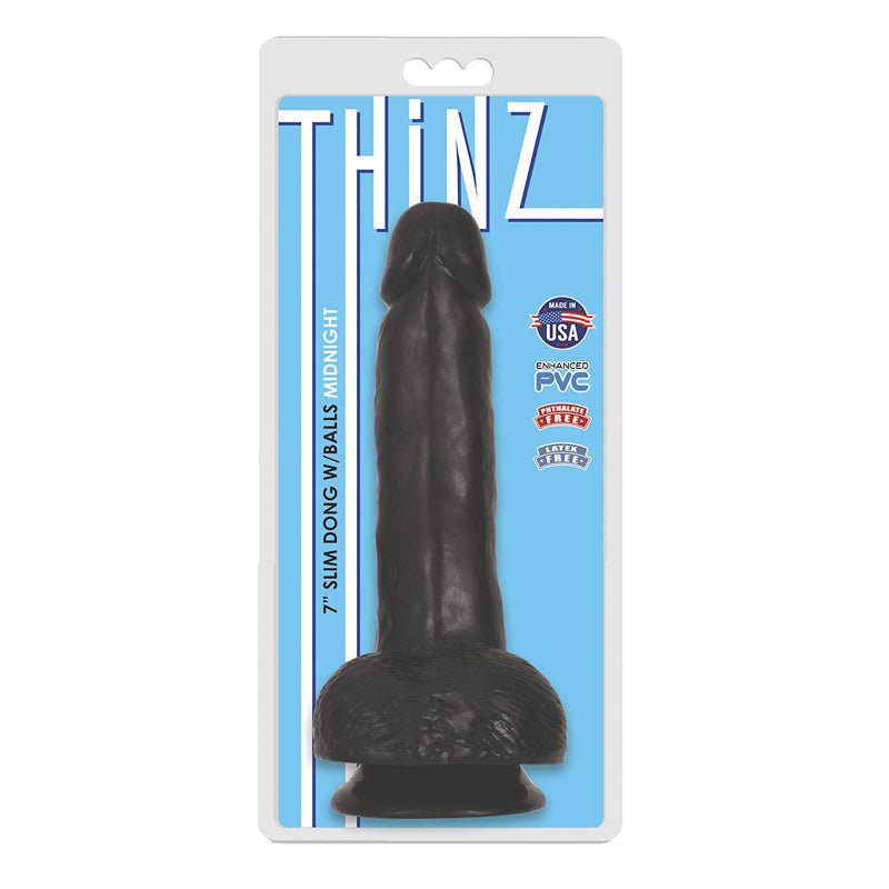 Curve Toys Thinz 7 in. Slim Dildo with Balls & Suction Cup Midnight - Royal Sins