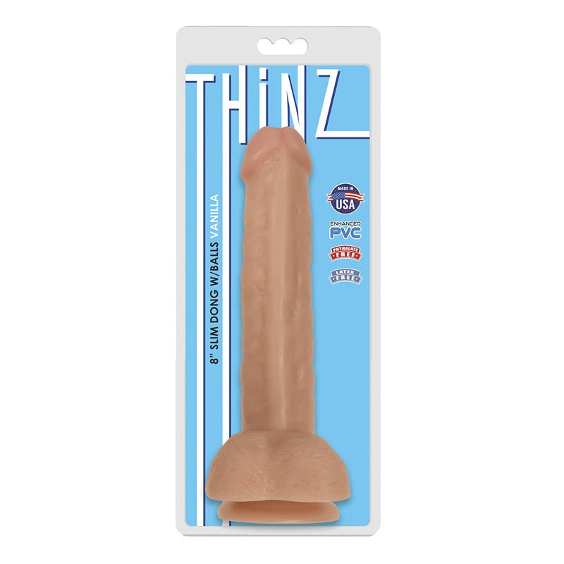 Curve Toys Thinz 8 in. Slim Dildo with Balls & Suction Cup Beige - Royal Sins